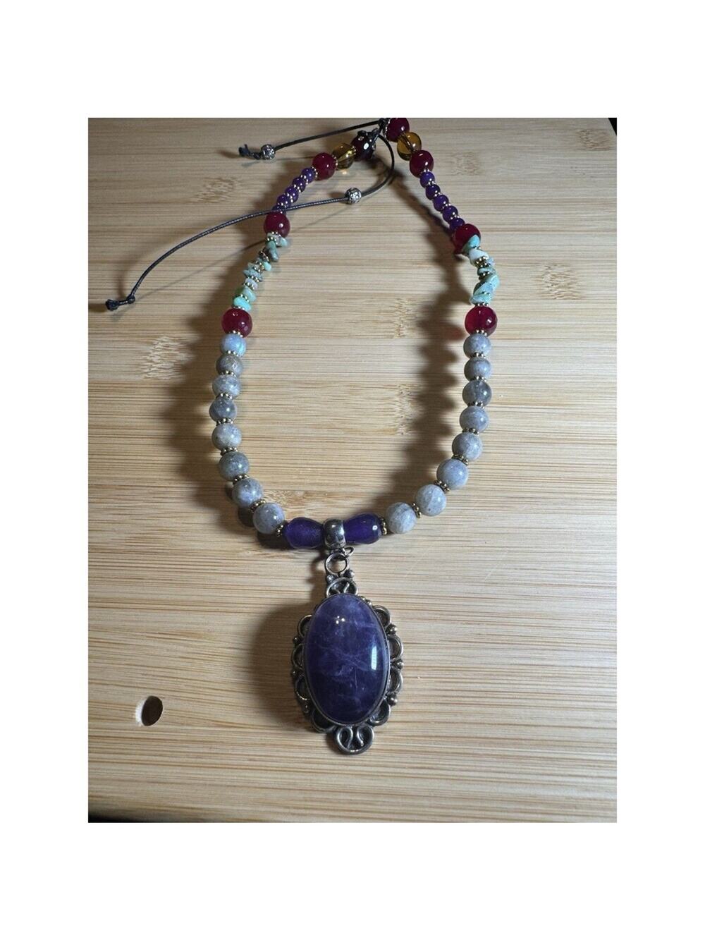 Jadeite Purple Large Stone Pendant, 925 Spacers.